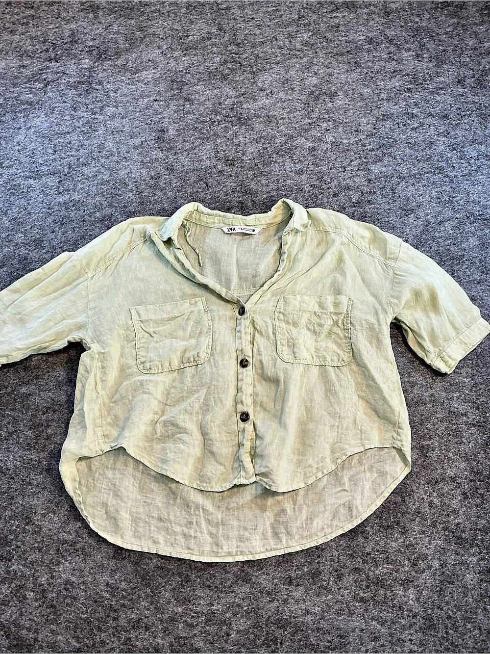 Zara Linen-Look Button Down Shirt in Green Size Medium